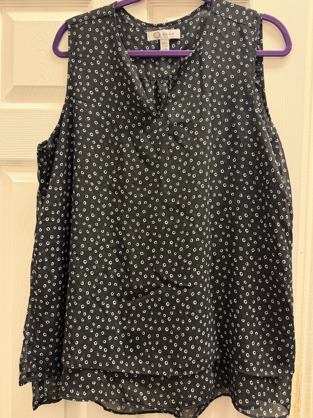 Cristina B Sleeveless Black and White Polka Dot Blouse/ Double Layer
